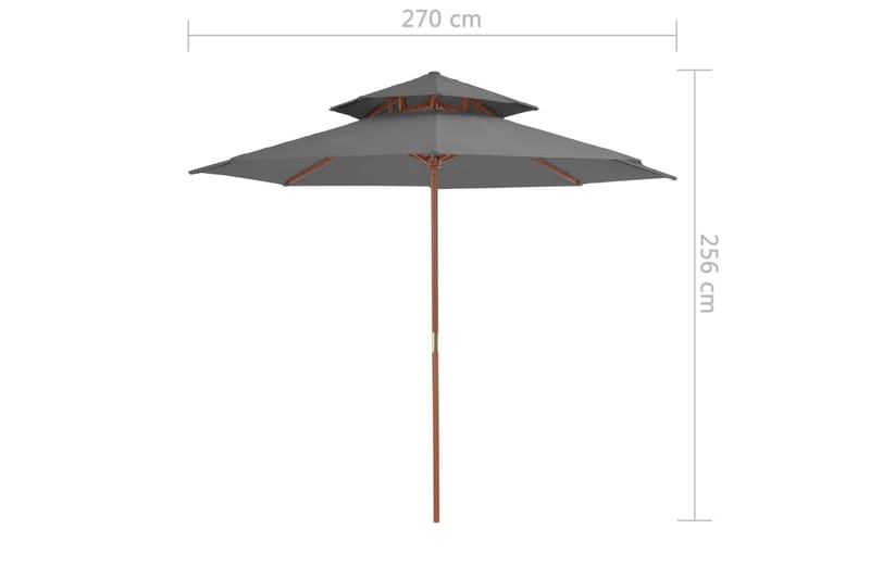 Dobbel parasoll med trestang 270 cm antrasitt - Grå|Svart - Parasoller