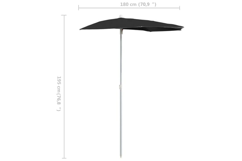 Halvrund parasoll med stang 180x90 cm svart - Svart - Parasoller