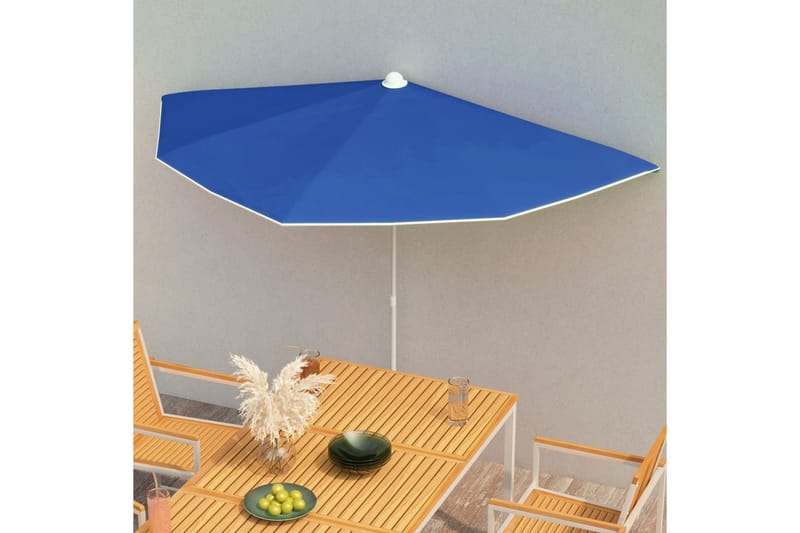 Halvrund parasoll med stang 180x90 cm asurblå - Blå - Parasoller