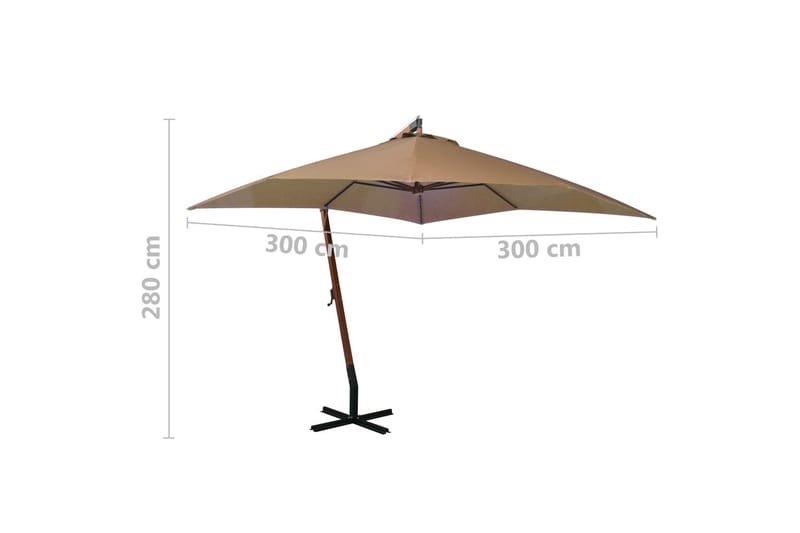 Hengende parasoll med stolpe gråbrun 3x3 m heltre gran - Taupe - Hengeparasoll