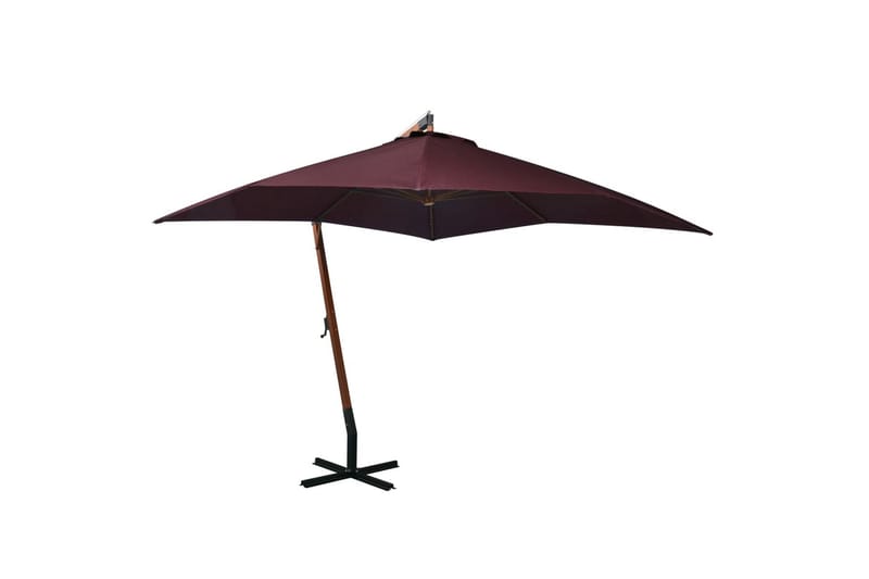 Hengende parasoll med stolpe vinrød 3x3 m heltre gran - Rød - Hengeparasoll