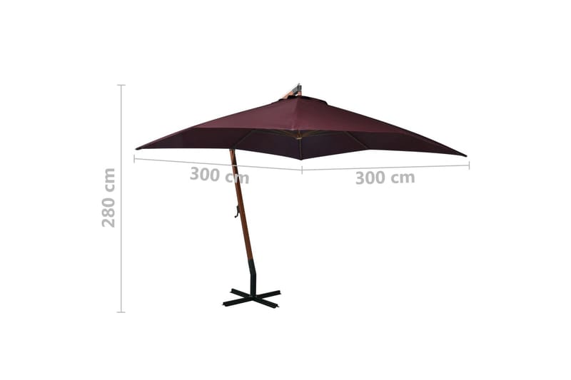 Hengende parasoll med stolpe vinrød 3x3 m heltre gran - Rød - Hengeparasoll