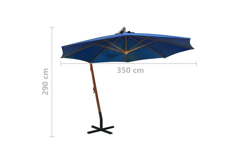 Hengende parasoll med stolpe asurblå 3,5x2,9 m heltre gran - Blå - Hengeparasoll