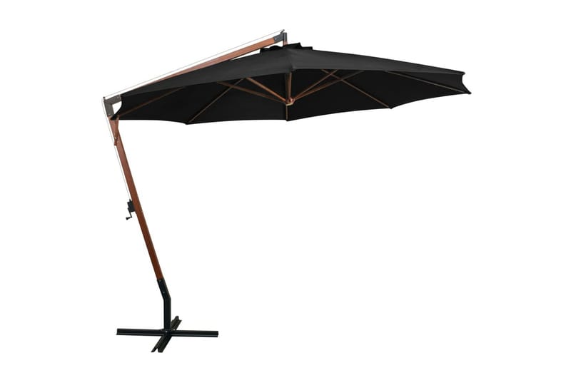 Hengende parasoll med stolpe svart 3,5x2,9 m heltre gran - Svart - Hengeparasoll