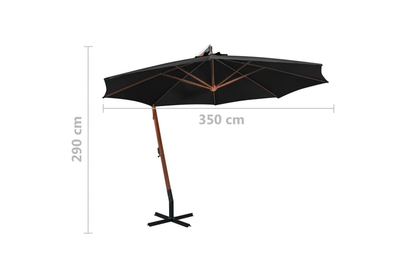 Hengende parasoll med stolpe svart 3,5x2,9 m heltre gran - Svart - Hengeparasoll