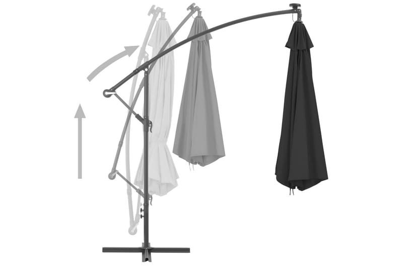 Hengeparasoll med aluminiumsstang 350 cm svart -   - Hengeparasoll