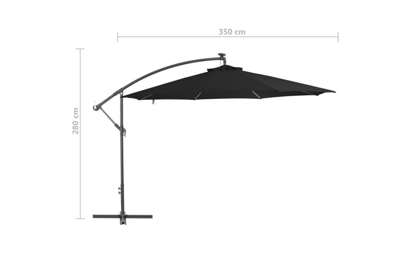 Hengeparasoll med aluminiumsstang 350 cm svart -   - Hengeparasoll