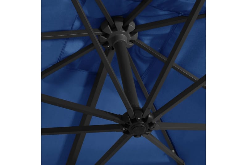 Hengeparasoll med LED-lys & stålstang 250x250 cm asurblå - Hengeparasoll