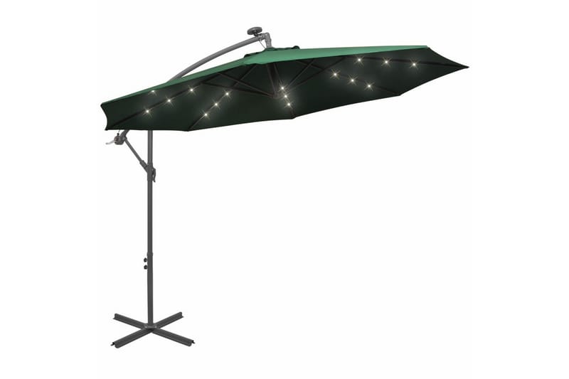 Hengeparasoll med LED-lys 300 cm grønn metallstang - Grønn - Hengeparasoll