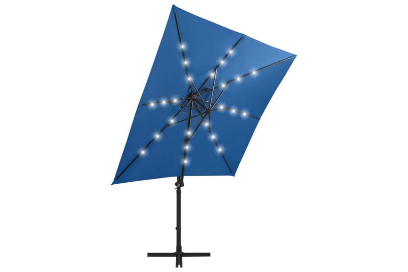 Hengeparasoll med stang og LED-lys 250 cm asurblå - Blå - Parasoller