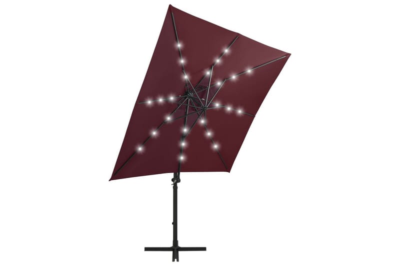 Hengeparasoll med stang og LED-lys vinrød 250 cm - Rød - Parasoller