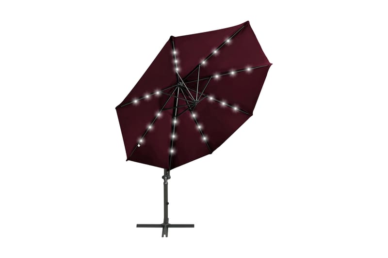 Hengeparasoll med stang og LED-lys vinrød 300 cm - Rød - Parasoller