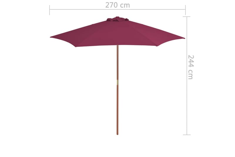 Parasoll med trestang 270 cm vinrød - Rosa|Rød - Parasoller