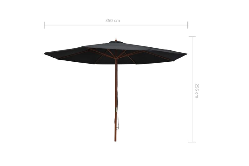 Parasoll med trestang 350 cm svart - Parasoller
