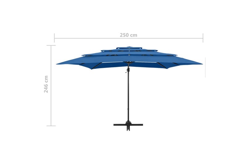 Parasoll med aluminiumsstang 4 nivåer 250x250 cm asurblå - Blå - Parasoller