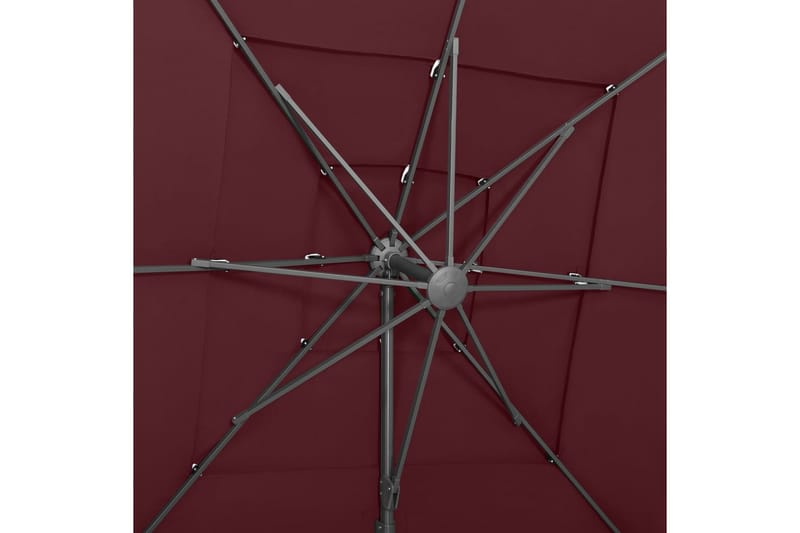 Parasoll med aluminiumsstang 4 nivåer 250x250 cm vinrød - Rød - Parasoller