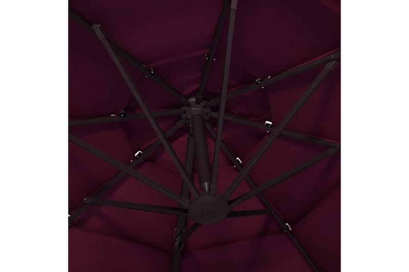 Parasoll med aluminiumsstang 4 nivåer 3x3 m vinrød - Rød - Parasoller