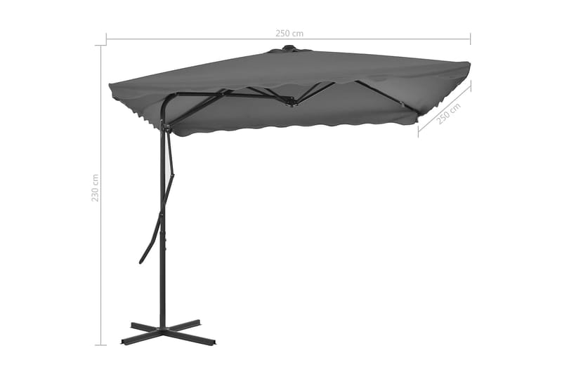 Parasoll med stålstang 250x250 cm antrasitt - Grå|Svart - Parasoller