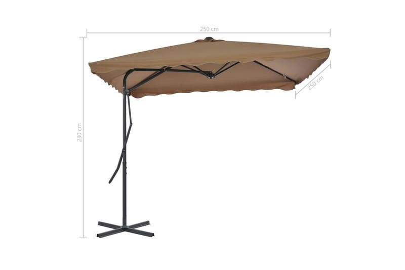 Parasoll med stålstang 250x250 cm gråbrun - Brun|Beige - Parasoller