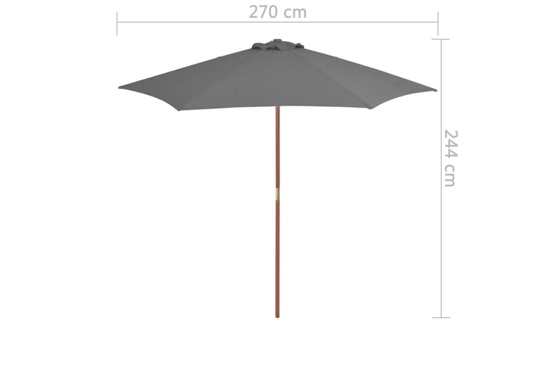 Parasoll med trestang 270 cm antrasitt - Svart - Parasoller