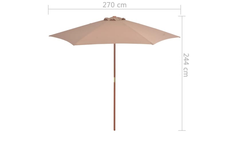 Parasoll med trestang 270 cm gråbrun - Brun|Beige - Parasoller