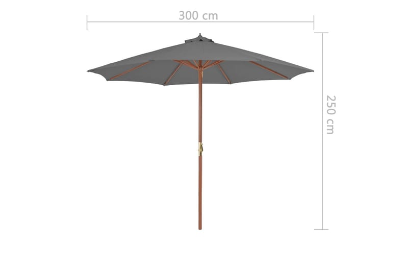Parasoll med trestang 300 cm antrasitt - Parasoller