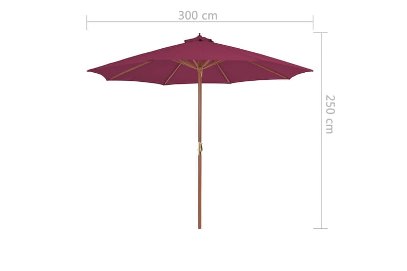 Parasoll med trestang 300 cm vinrød - Parasoller