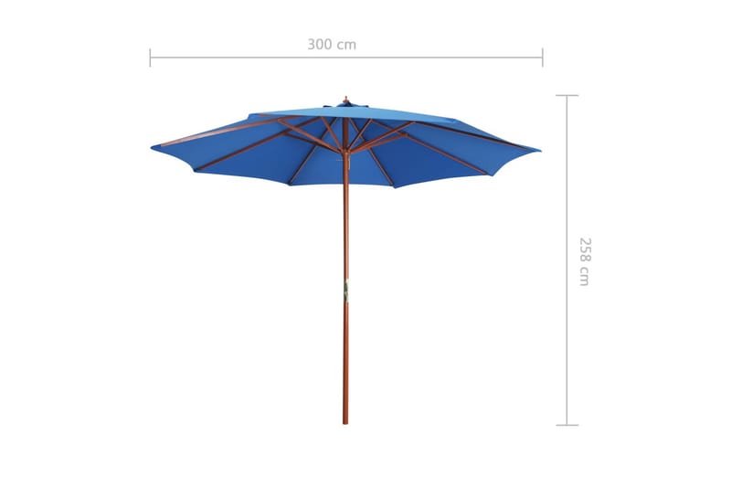 Parasoll med trestang 300x258 cm blå - Parasoller
