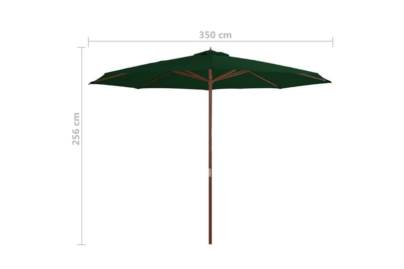 Parasoll med trestang 350 cm grønn - Parasoller