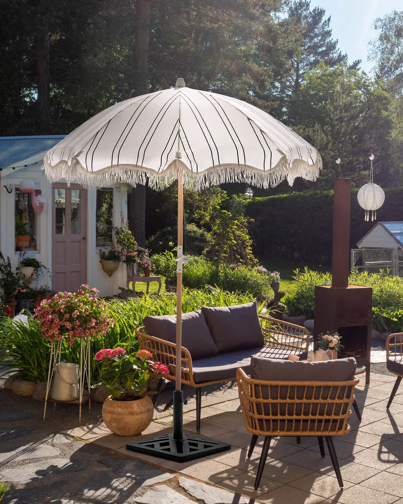 Parasoll utendørs 155 cm Mondello - hvit/svart - Hagemøbler & utemiljø - Solbeskyttelse - Parasoller - Strandparasoll