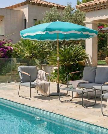 Parasoll utendørs 232 cm Sestriere - blå/hvit/brun - Hagemøbler & utemiljø - Solbeskyttelse - Parasoller - Balkongparasoll