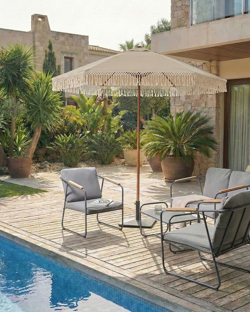 Parasoll utendørs 258 cm Murasa - beige/brun - Hagemøbler & utemiljø - Solbeskyttelse - Parasoller - Balkongparasoll