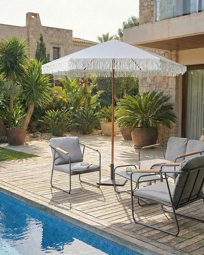 Parasoll utendørs 258 cm Murasa - hvit/brun - Hagemøbler & utemiljø - Solbeskyttelse - Parasoller - Balkongparasoll