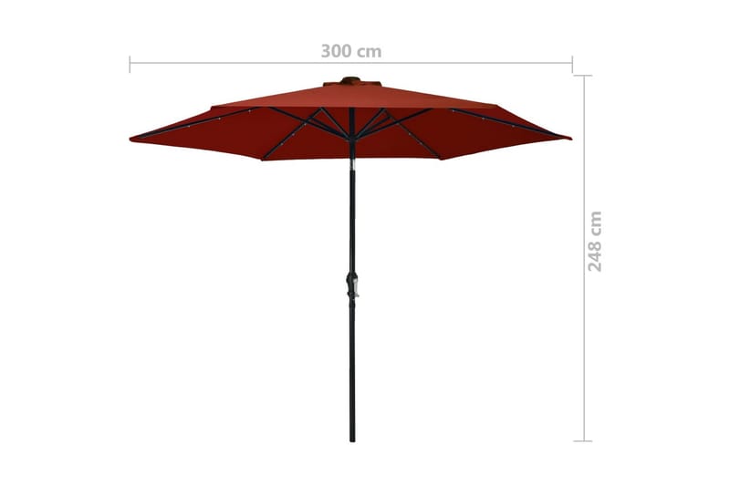 Utendørs parasoll med LED-lys og stålstang 300 cm terrakotta - Brun - Parasoller