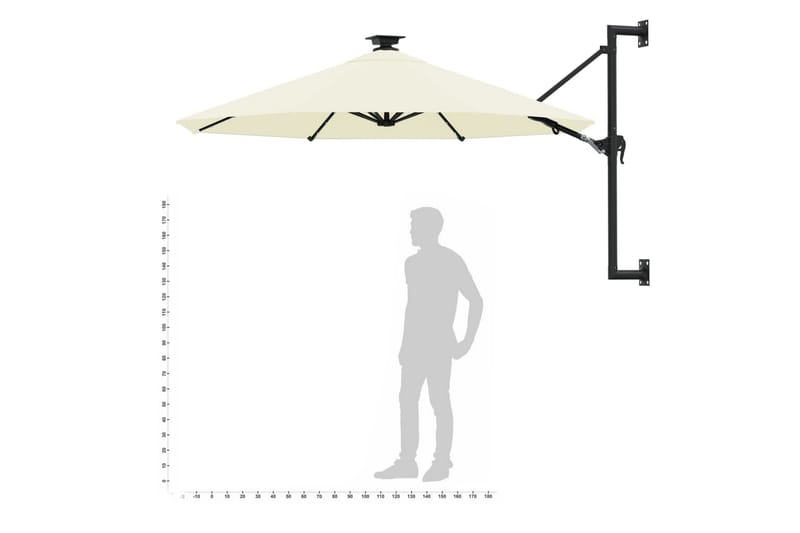 Veggmontert parasoll med LED og metallstolpe 300 cm sand - Krem - Parasoller