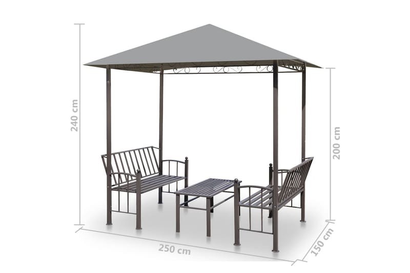 Hagepaviljong med bord og benker 2,5x1,5x2,4 m antrasitt - Komplett paviljong