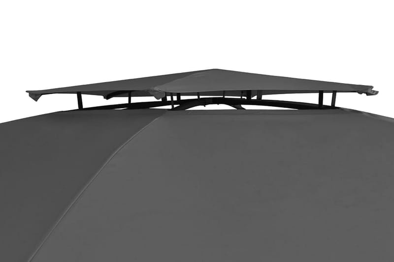 Hagepaviljong med gardiner heksagonal 360x265 cm - Grå - Komplett paviljong