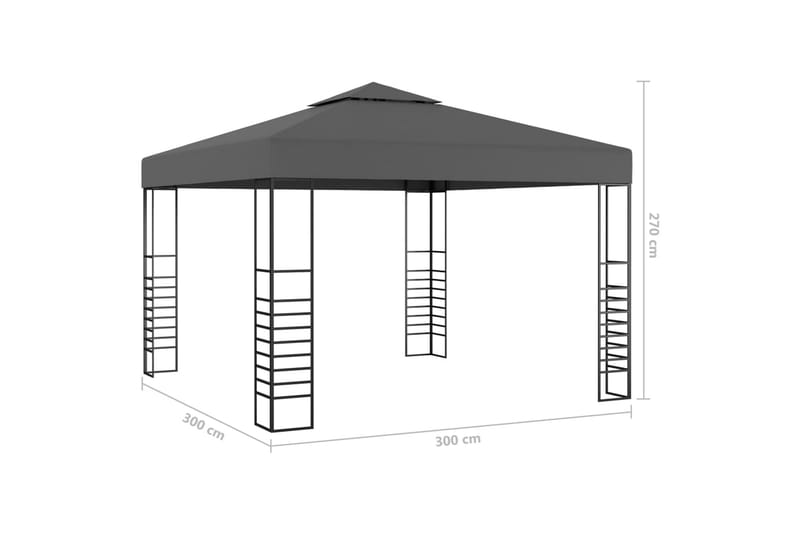 Hagepaviljong med lysslynge 3x3 m antrasitt - Antrasittgrå - Komplett paviljong