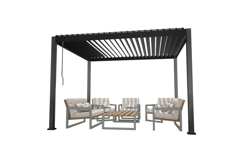 Mirador Paviljong 3x3x2,5 m med gardiner Mörkgrå Dark grey - Hagemøbler & utemiljø - Solbeskyttelse - Paviljong - Komplett paviljong