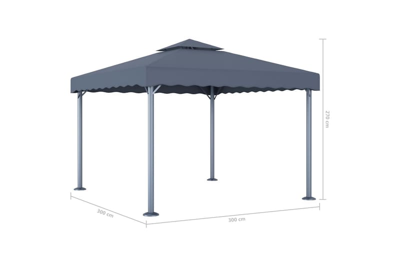 Paviljong 300x300 cm antrasitt aluminium -   - Komplett paviljong