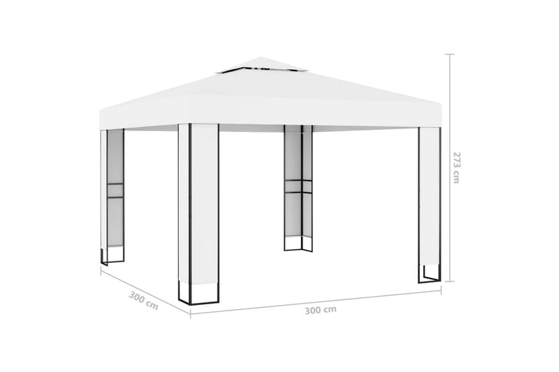 Paviljong med dobbelt tak 3x3 m hvit - Krem - Komplett paviljong
