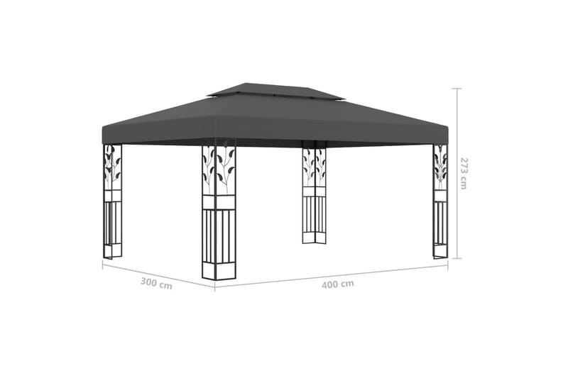 Paviljong med dobbelt tak og lysslynge 3x4 m antrasitt - Antrasittgrå - Komplett paviljong