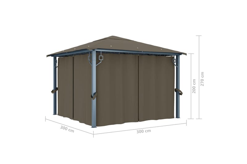 Paviljong med gardin 300x300 cm gråbrun aluminium - Taupe - Komplett paviljong