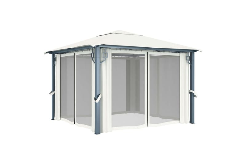 Paviljong med gardin 300x300 cm kremhvit aluminium - Komplett paviljong