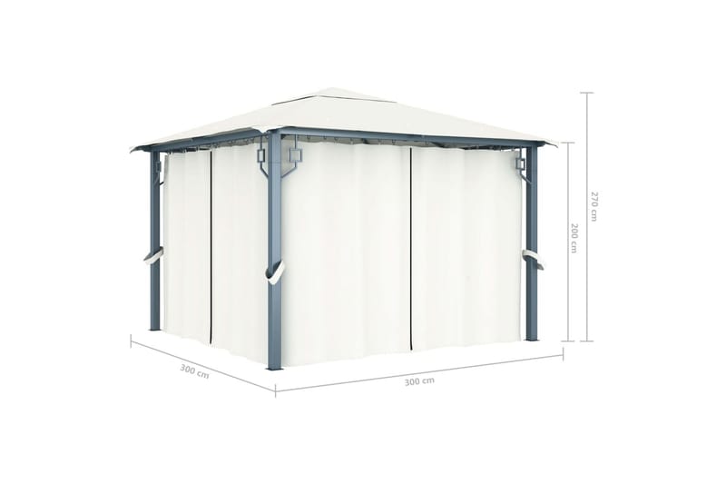 Paviljong med gardin 300x300 cm kremhvit aluminium - Komplett paviljong
