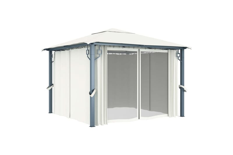 Paviljong med gardin 300x300 cm kremhvit aluminium - Komplett paviljong