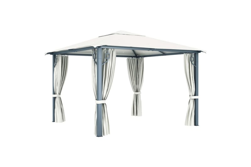 Paviljong med gardin 300x300 cm kremhvit aluminium - Komplett paviljong
