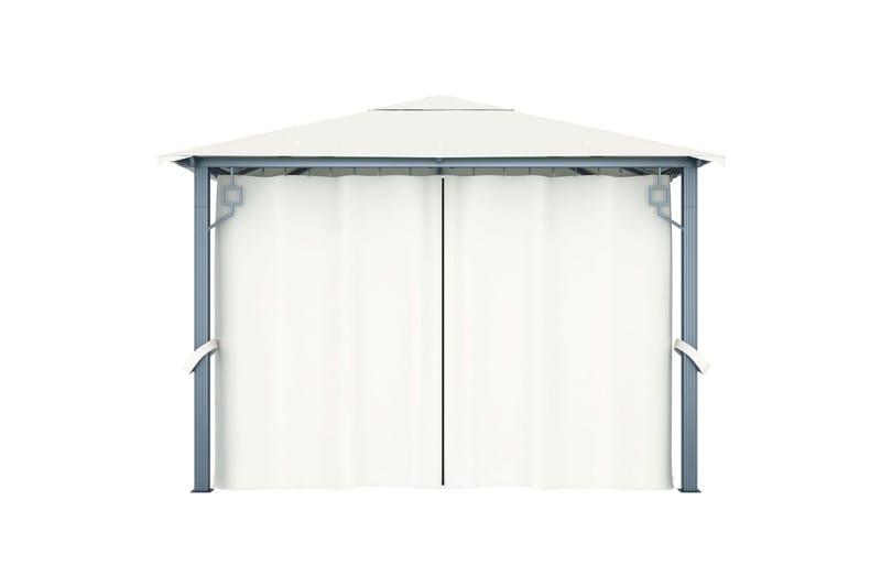Paviljong med gardin 300x300 cm kremhvit aluminium - Komplett paviljong