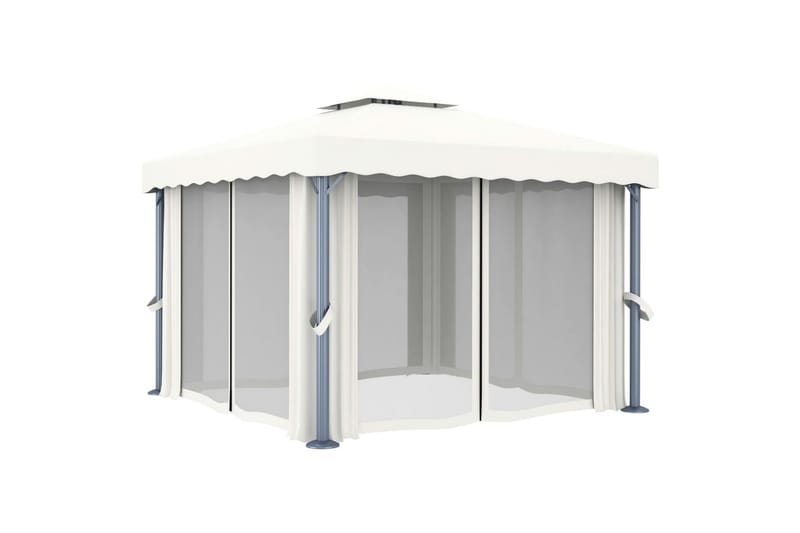 Paviljong med gardin 3x3 m kremhvit aluminium - Krem - Komplett paviljong