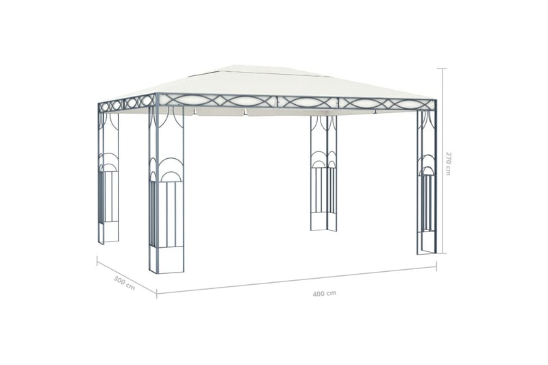 Paviljong med gardin og strenglys 400x300 cm krem - Krem - Komplett paviljong